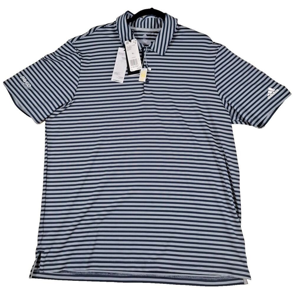 Adidas Ultimate365 UPF 50+ Navy & White Striped Polo Golf Shirt-Men's XL-NEW!